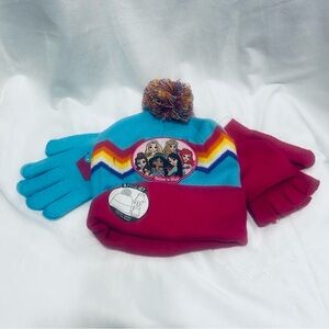 Girls Colorful Princess Winter Hat and Gloves Set